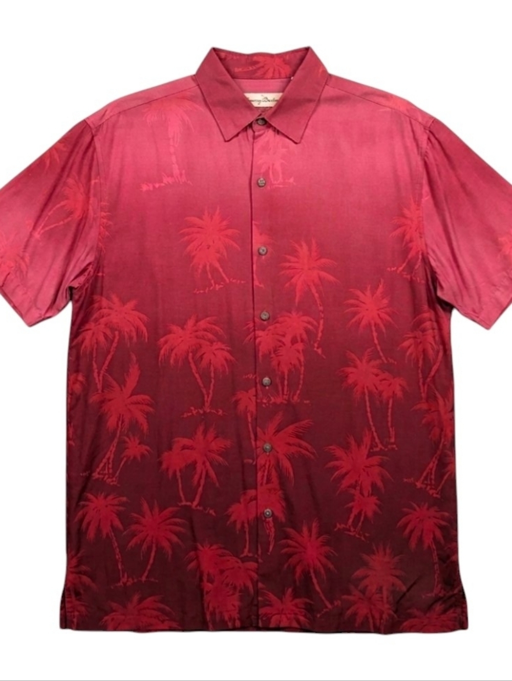 Batik Bay Hawaiian Shirt Mens Size L Red Ombre Palm Tree Easy Care Rayon NEW NWT
